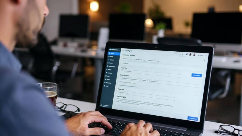 A content marketer typing a concise summary into the meta description field of a CMS editor.