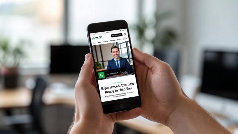 Responsive law firm website displayed on a smartphone