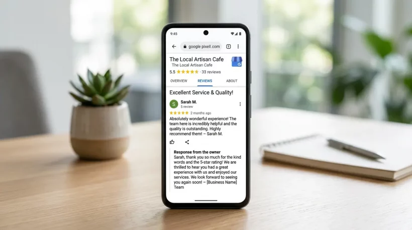 Google Business Profile review example with owner response